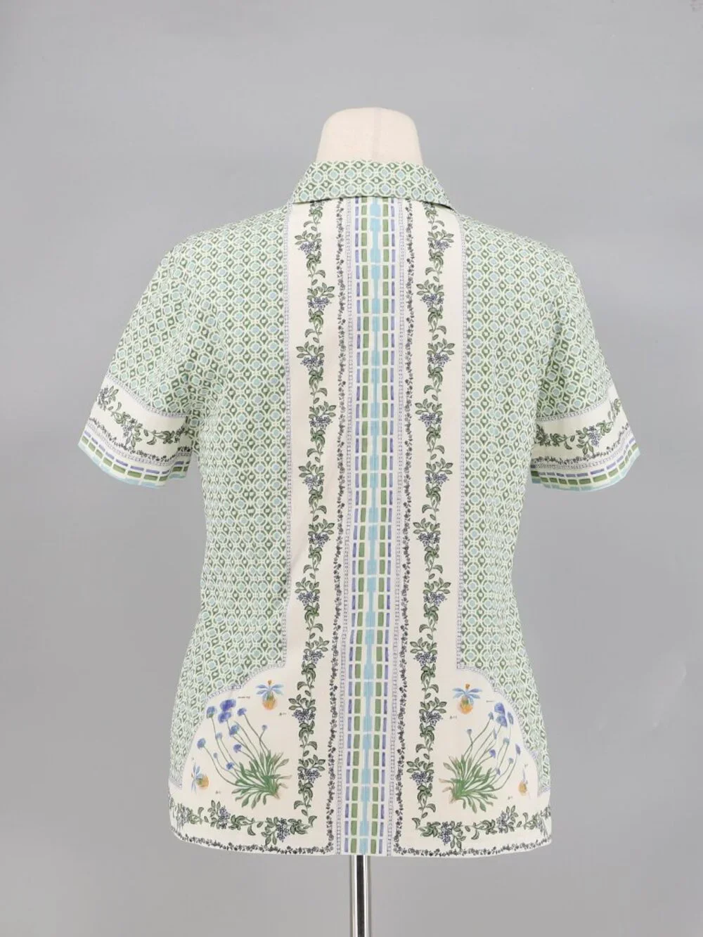 TORY BURCH Talia Botanical Printed Stretch Cotton Short Sleeve Shirt Size 12